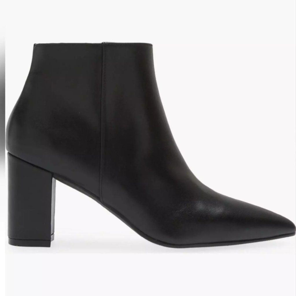 $550 Stuart Weitzman Linsi Bootie Pointed Leather Block Heel Black 12 (Pb22)